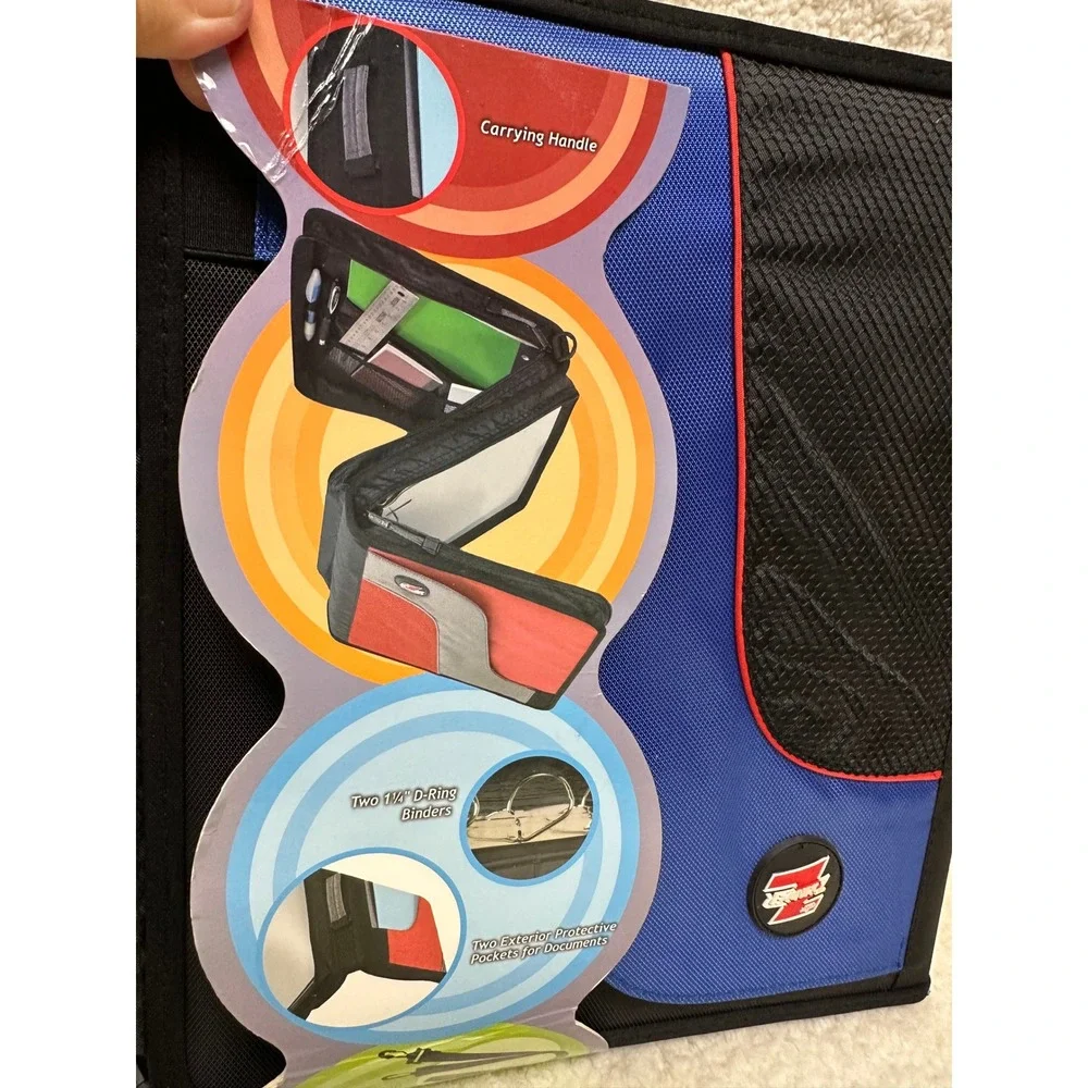 Case-it Z-Binder Blue Black 2-in-1 Zippered 1.5 Inch D-Ring Binder with Strap